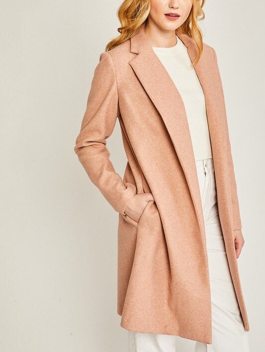 Long Line Fleece Open Coat, Hidden Side Pockets, Premium Quality, Dressy Long Jacket, no Closure, Versatile Fall Winter Fashion