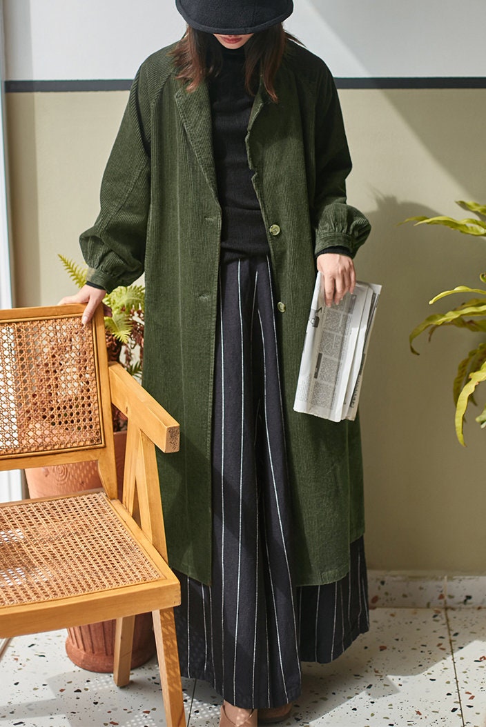 Corduroy Trench Coat Oversized Cardigan Jacket Autumn/Winter Wear, Mid-length Coat Loose Customizable Handmade Warm Jacket Vintage Outfit