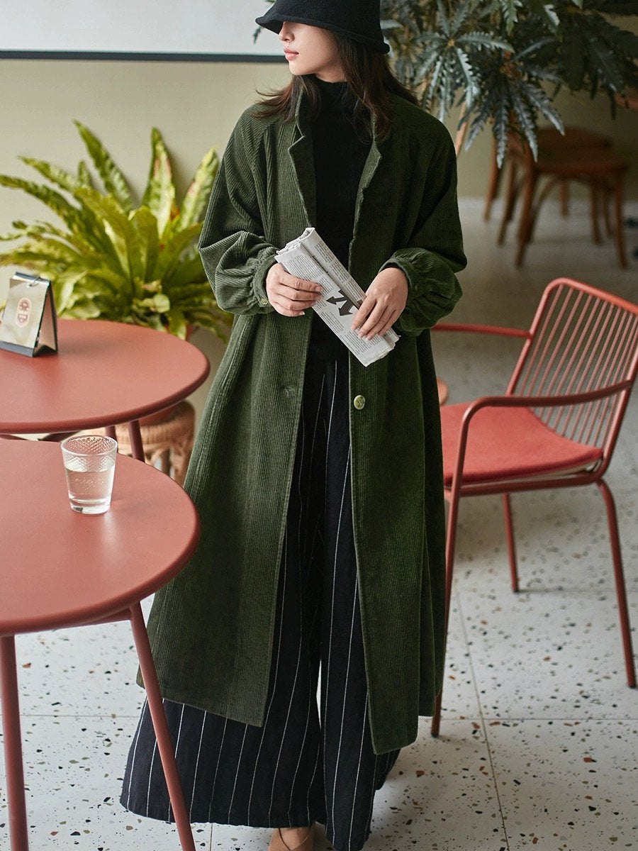 Corduroy Trench Coat Oversized Cardigan Jacket Autumn/Winter Wear, Mid-length Coat Loose Customizable Handmade Warm Jacket Vintage Outfit
