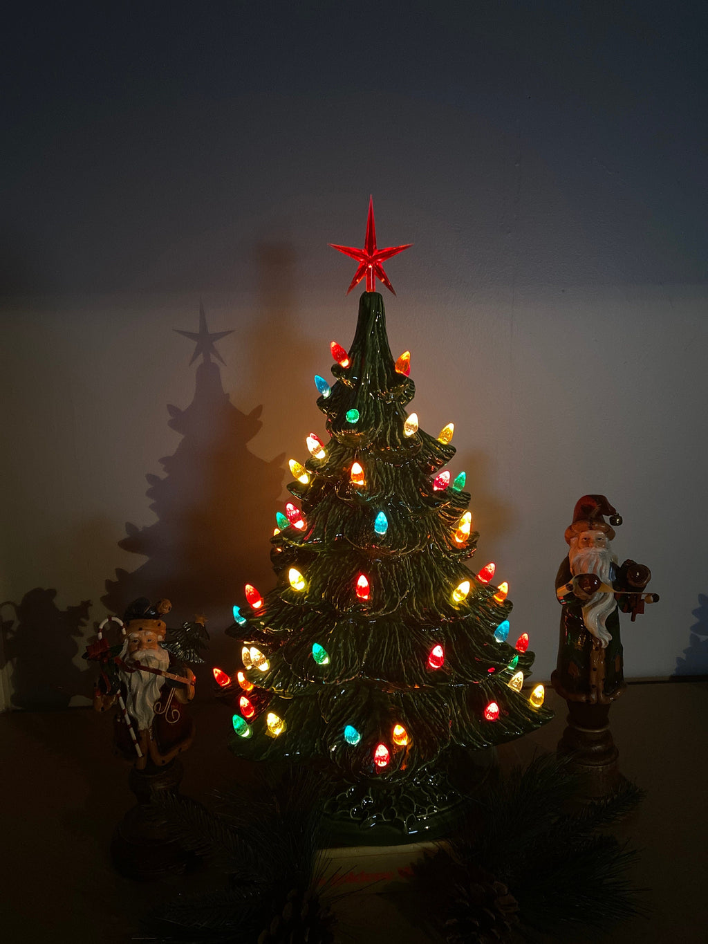 19 inch Ceramic Christmas Tree lighted: Green with Multi-Colored Lights, Handmade in the USA (T1)
