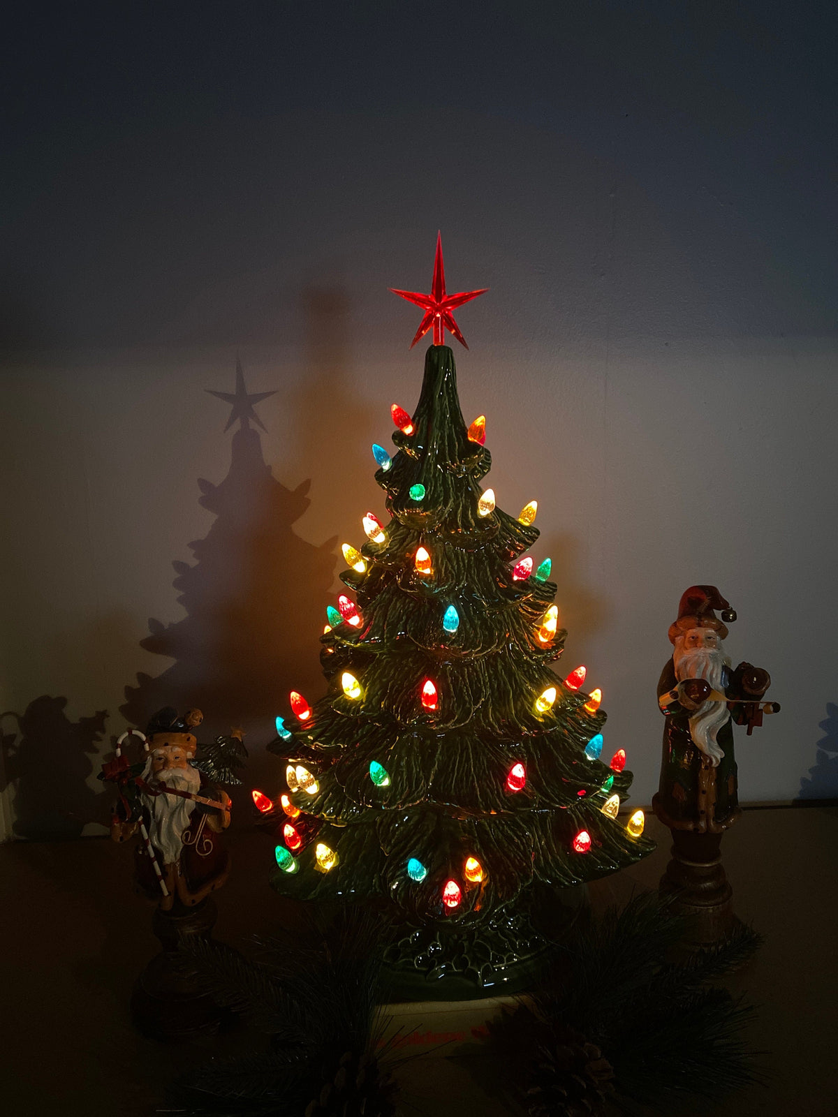 19 inch Ceramic Christmas Tree lighted: Green with Multi-Colored Lights, Handmade in the USA (T1)
