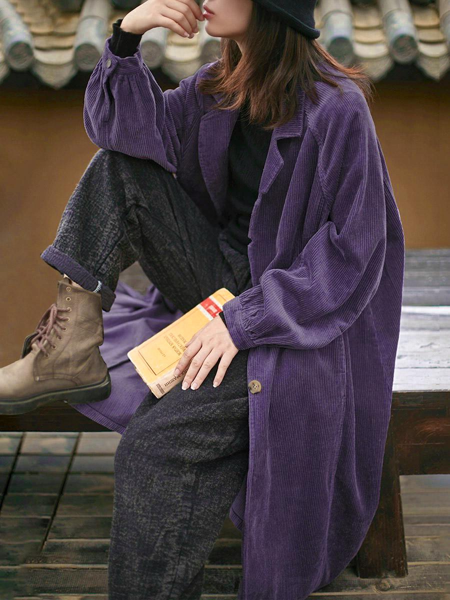 Corduroy Trench Coat Oversized Cardigan Jacket Autumn/Winter Wear, Mid-length Coat Loose Customizable Handmade Warm Jacket Vintage Outfit