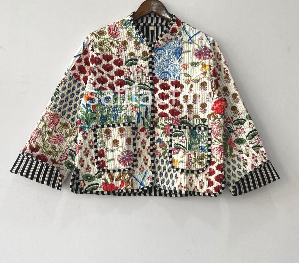 Patchwork Quilted Jackets Cotton Floral Bohemian Style Fall Winter Jacket Coat Streetwear Boho Quilted Reversible Jacket for Women #08