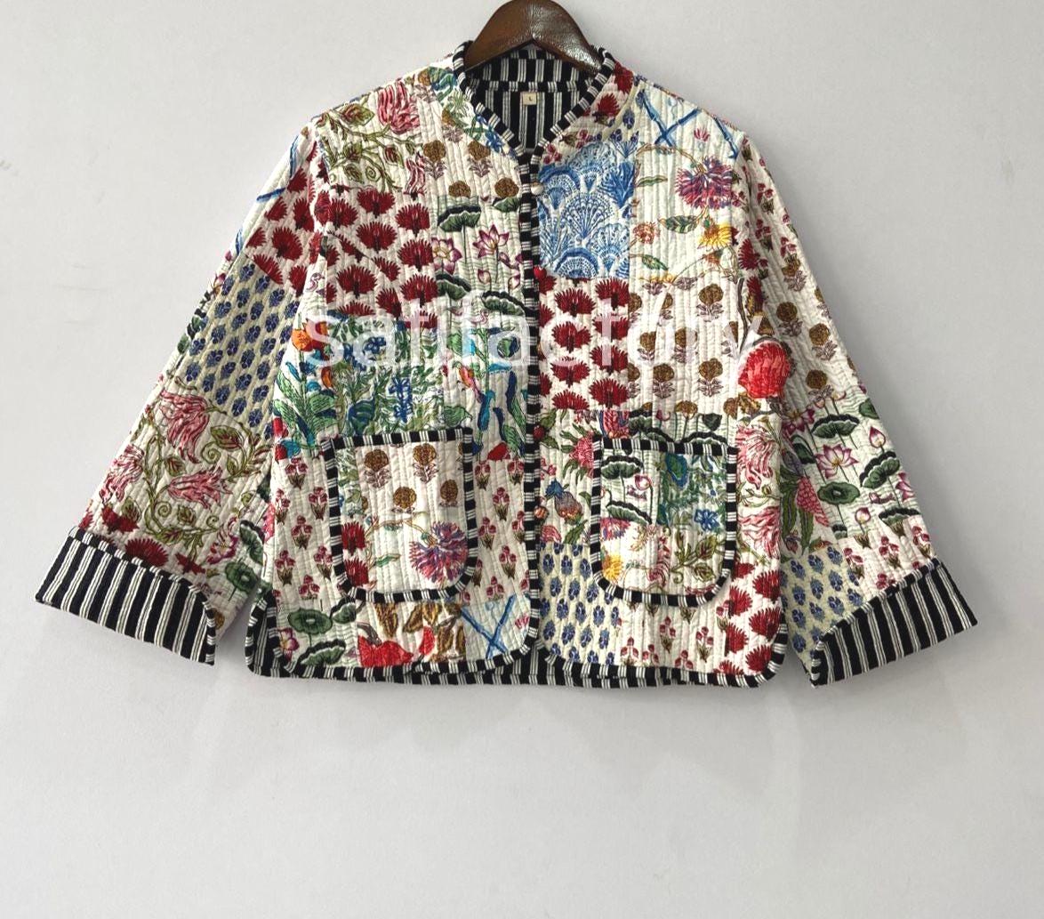 Patchwork Quilted Jackets Cotton Floral Bohemian Style Fall Winter Jacket Coat Streetwear Boho Quilted Reversible Jacket for Women #08