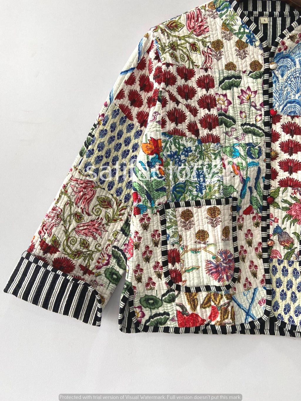 Patchwork Quilted Jackets Cotton Floral Bohemian Style Fall Winter Jacket Coat Streetwear Boho Quilted Reversible Jacket for Women #08