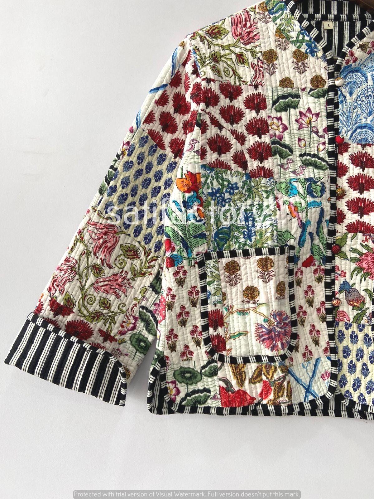 Patchwork Quilted Jackets Cotton Floral Bohemian Style Fall Winter Jacket Coat Streetwear Boho Quilted Reversible Jacket for Women #08