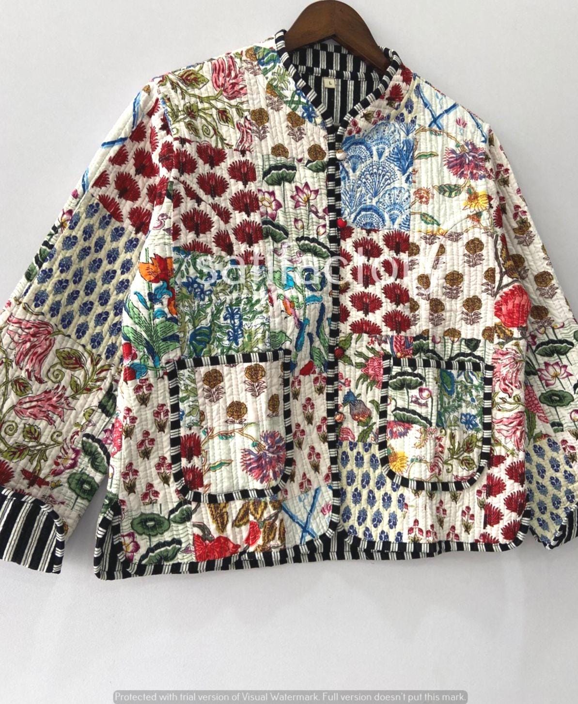 Patchwork Quilted Jackets Cotton Floral Bohemian Style Fall Winter Jacket Coat Streetwear Boho Quilted Reversible Jacket for Women #08