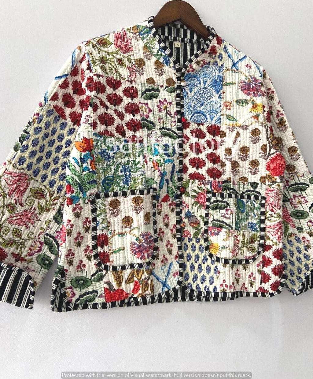 Patchwork Quilted Jackets Cotton Floral Bohemian Style Fall Winter Jacket Coat Streetwear Boho Quilted Reversible Jacket for Women #08