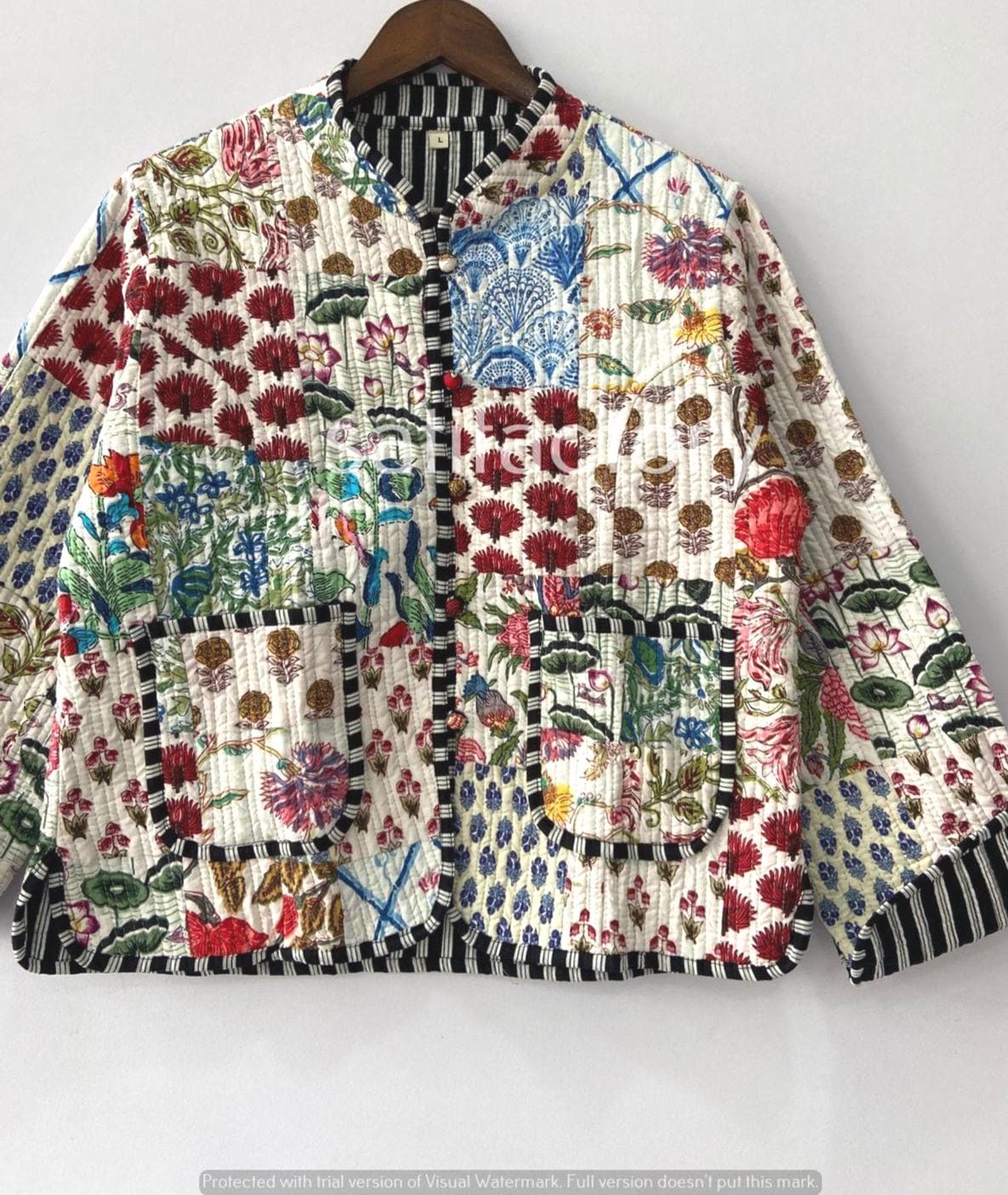 Patchwork Quilted Jackets Cotton Floral Bohemian Style Fall Winter Jacket Coat Streetwear Boho Quilted Reversible Jacket for Women #08