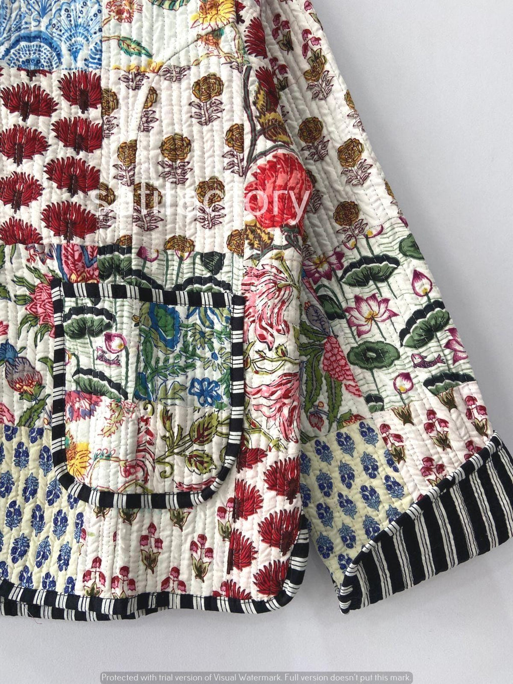 Patchwork Quilted Jackets Cotton Floral Bohemian Style Fall Winter Jacket Coat Streetwear Boho Quilted Reversible Jacket for Women #08