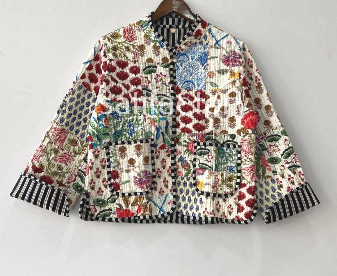 Patchwork Quilted Jackets Cotton Floral Bohemian Style Fall Winter Jacket Coat Streetwear Boho Quilted Reversible Jacket for Women #08