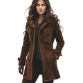 Handmade Women's Brown Suede leather Trench Coat – Vintage Long Suede Coat | Classic Button Overcoat | Halloween Winter Coat Gift For Her