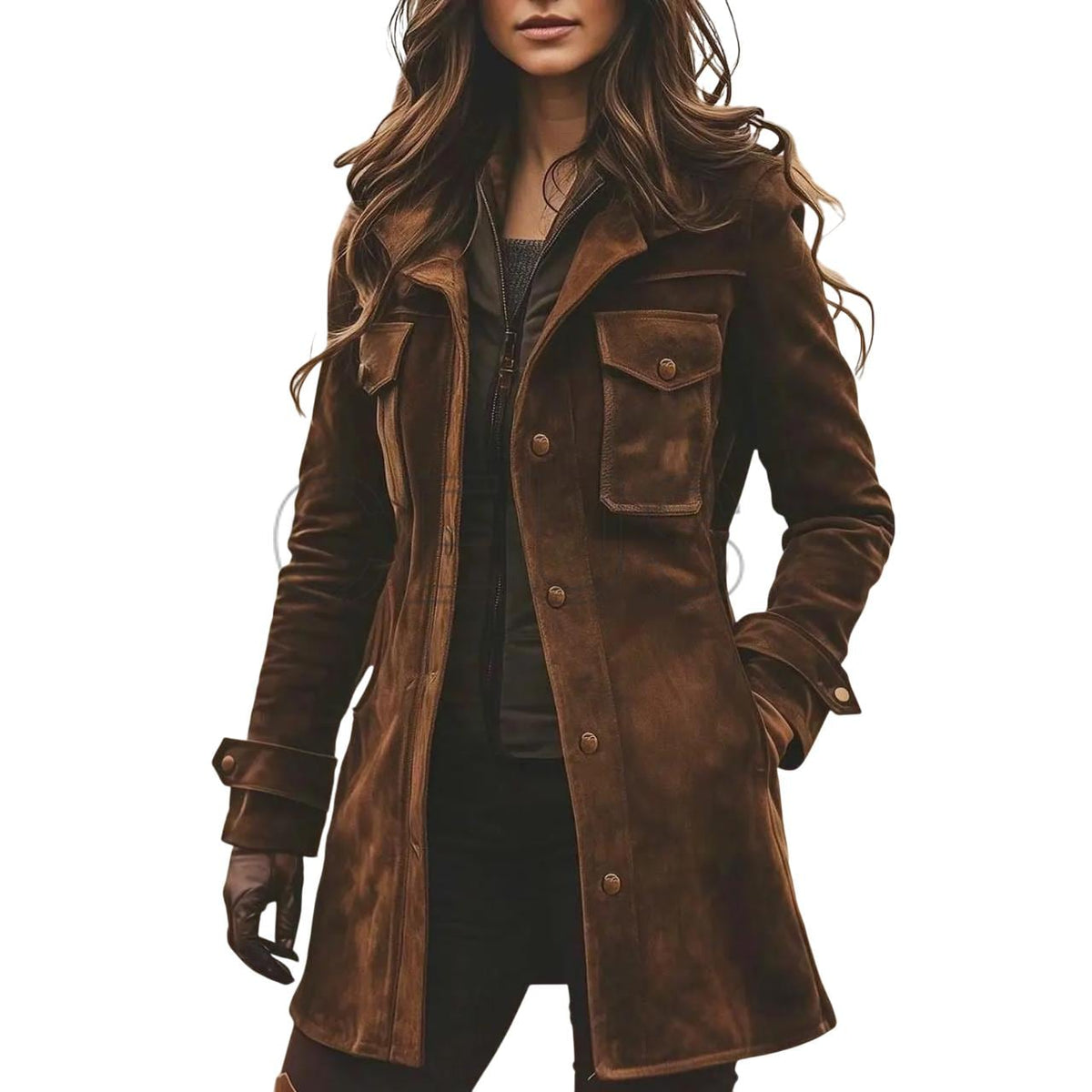 Handmade Women's Brown Suede leather Trench Coat – Vintage Long Suede Coat | Classic Button Overcoat | Halloween Winter Coat Gift For Her