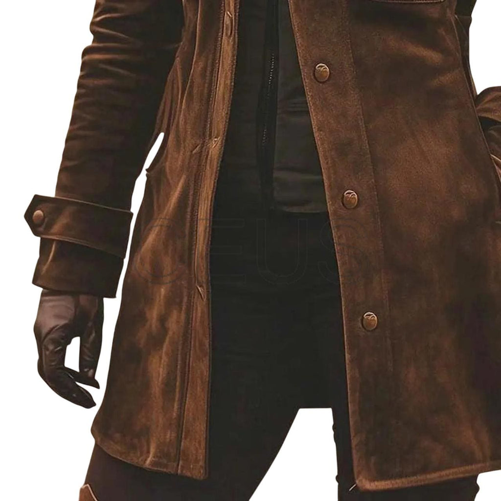 Handmade Women's Brown Suede leather Trench Coat – Vintage Long Suede Coat | Classic Button Overcoat | Halloween Winter Coat Gift For Her
