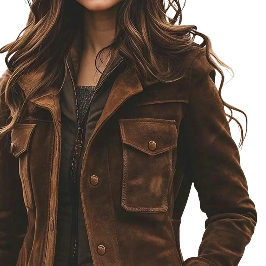 Handmade Women's Brown Suede leather Trench Coat – Vintage Long Suede Coat | Classic Button Overcoat | Halloween Winter Coat Gift For Her
