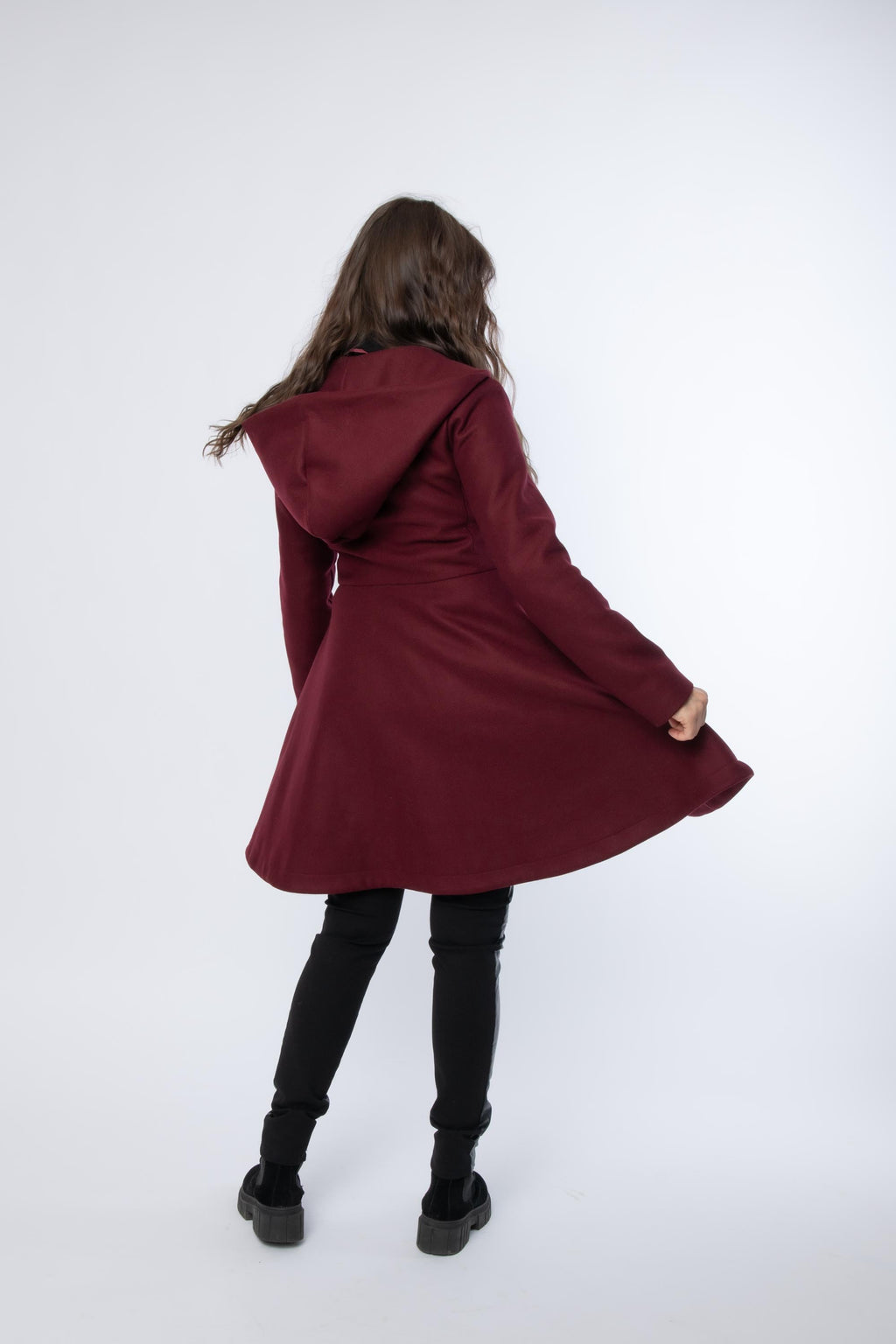 Grey Hooded Wool Winter Coat for Women, Princesss Midi Overcoat, Plus Size Winter Outerwear, Single Breasted Hooded Coat with Pockets