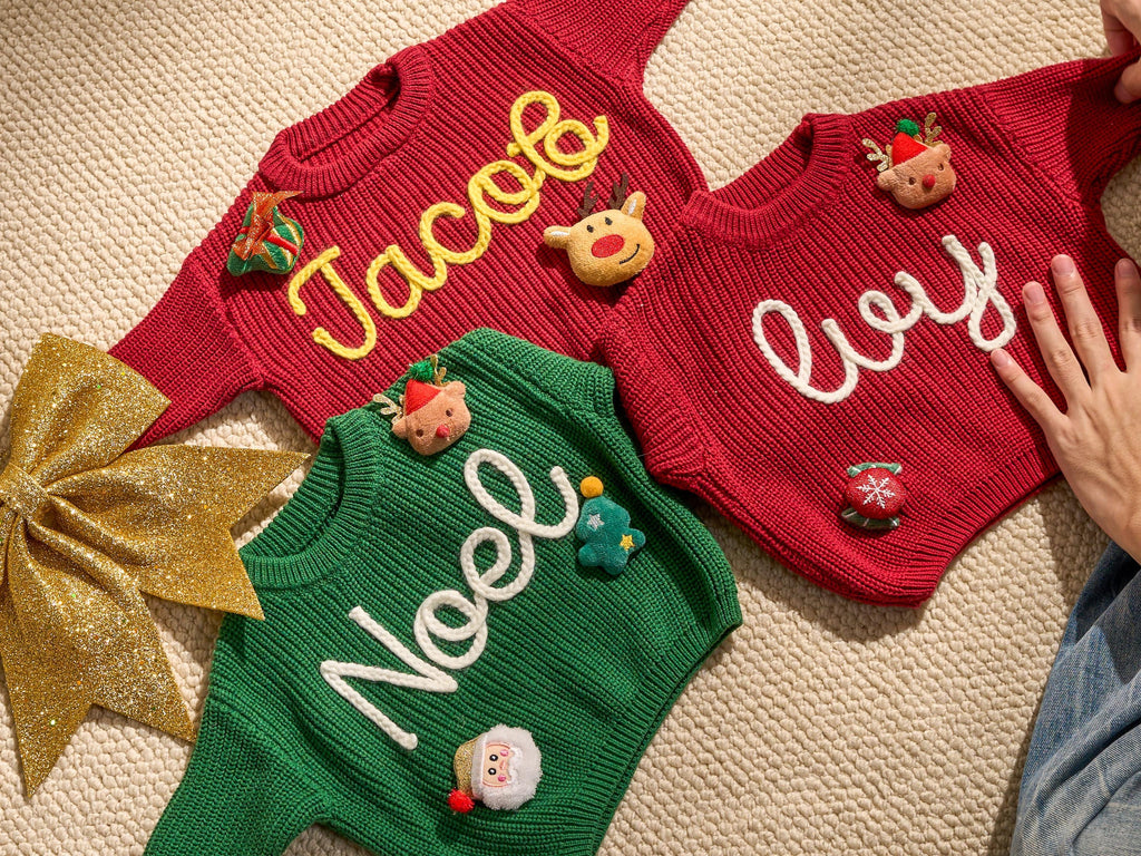 2025 Christmas Sweater - Custom Name Knit Sweater - Toddler Knit Jumper - Christmas Jumper Day