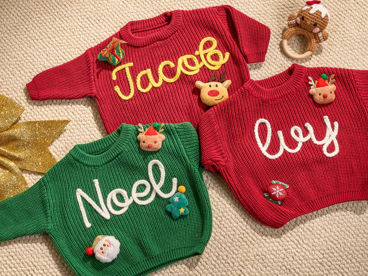 2025 Christmas Sweater - Custom Name Knit Sweater - Toddler Knit Jumper - Christmas Jumper Day