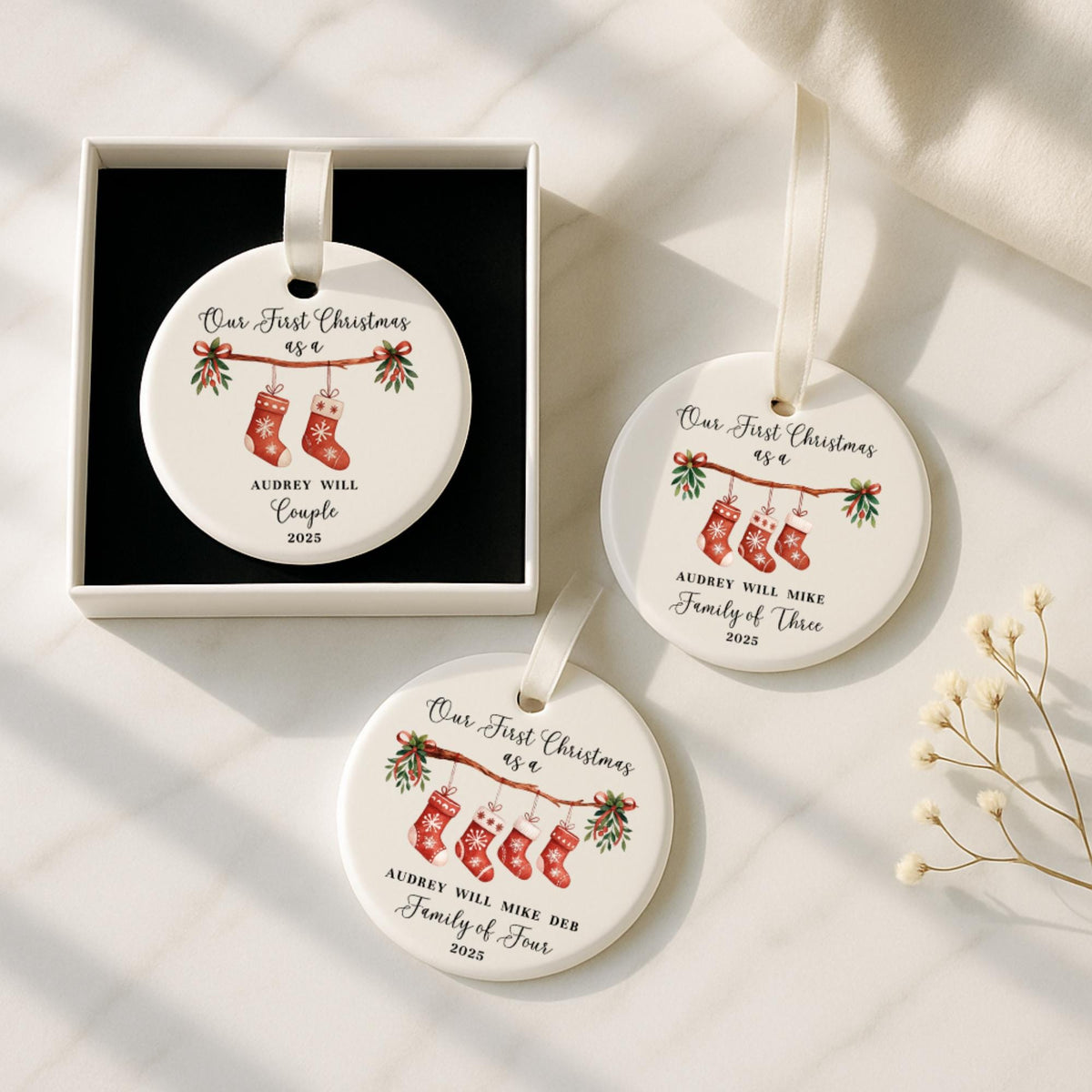 3 family ornament 2026, personalized family christmas ornament