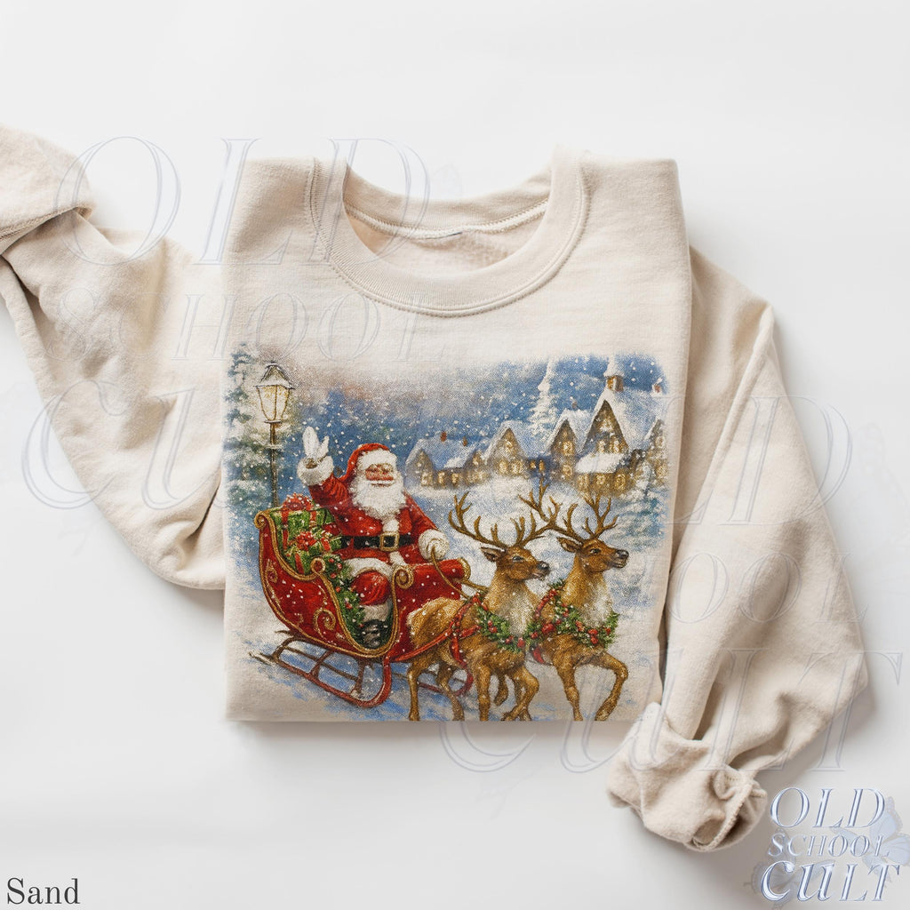 Retro Santa Sweatshirt, Vintage 90s Christmas Crewneck, Rustic Holiday Pullover, Cozy Winter Shirt, Santa Sleigh Sweater, Christmas Gifts