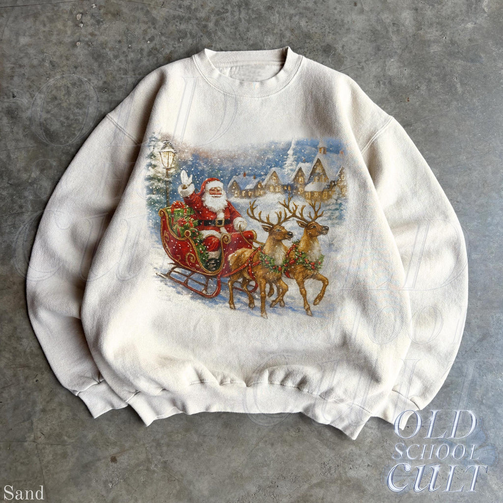 Retro Santa Sweatshirt, Vintage 90s Christmas Crewneck, Rustic Holiday Pullover, Cozy Winter Shirt, Santa Sleigh Sweater, Christmas Gifts