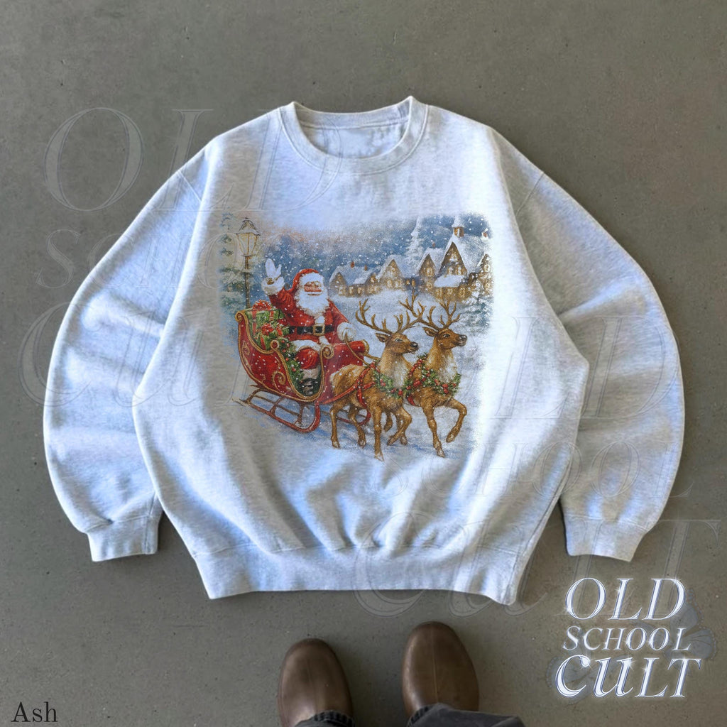 Retro Santa Sweatshirt, Vintage 90s Christmas Crewneck, Rustic Holiday Pullover, Cozy Winter Shirt, Santa Sleigh Sweater, Christmas Gifts
