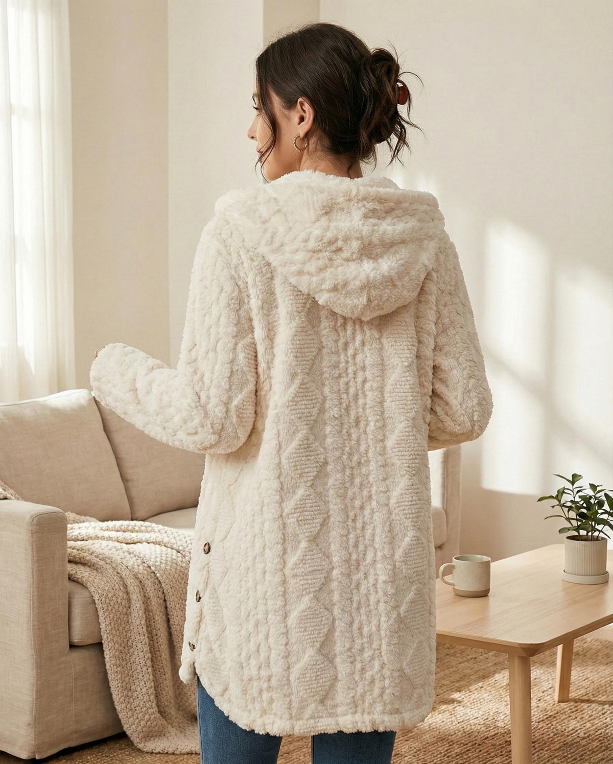 Oversized Hooded Coat | Cozy Button Up Cardigan | Minimalist Winter Jacket | Textured Button Down Sweater Coat