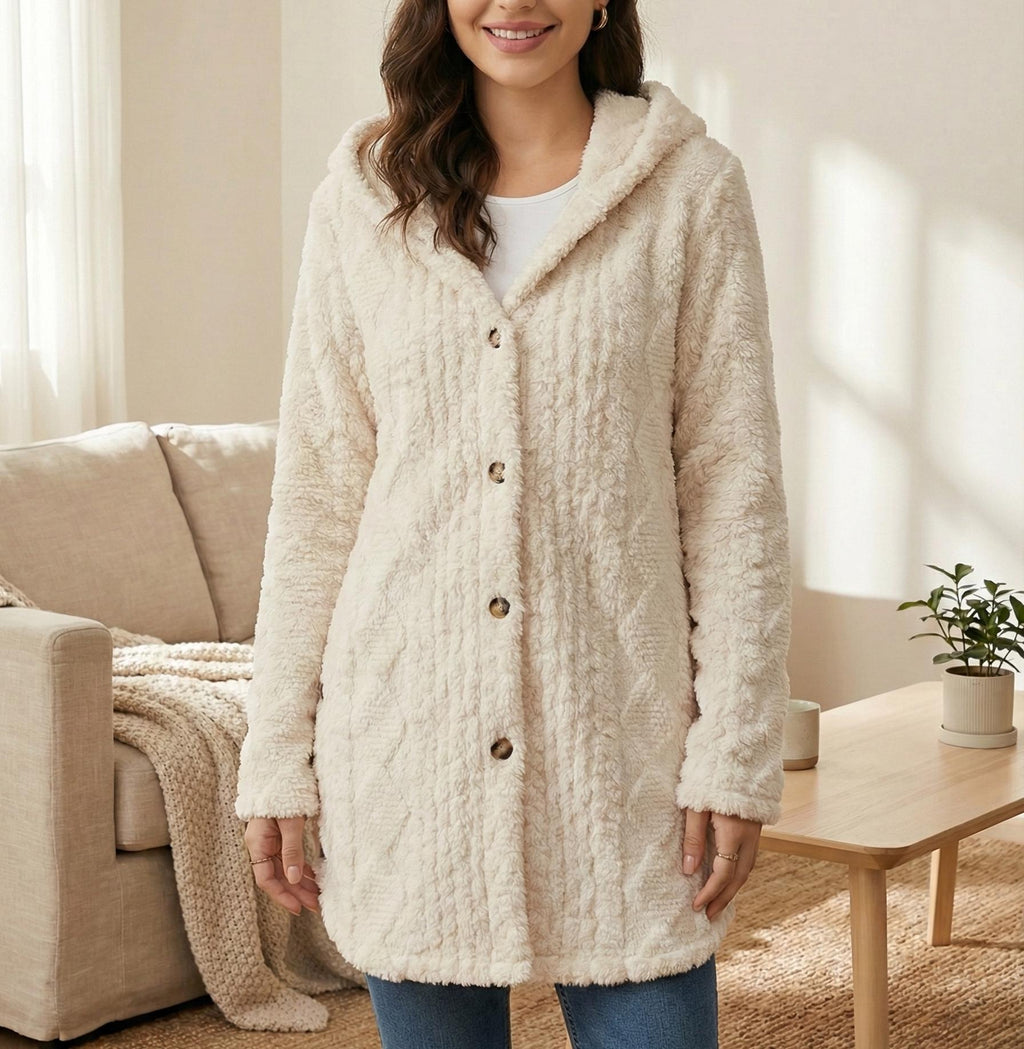 Oversized Hooded Coat | Cozy Button Up Cardigan | Minimalist Winter Jacket | Textured Button Down Sweater Coat