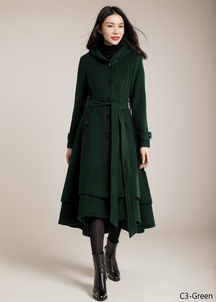 Wool Coat, Wool coat women, Hooded Wool Coat, Asymmetrical wool coat, Warm Wool Coat, Winter Coat Women, Womens Wool Coat, Ylistyle C2992