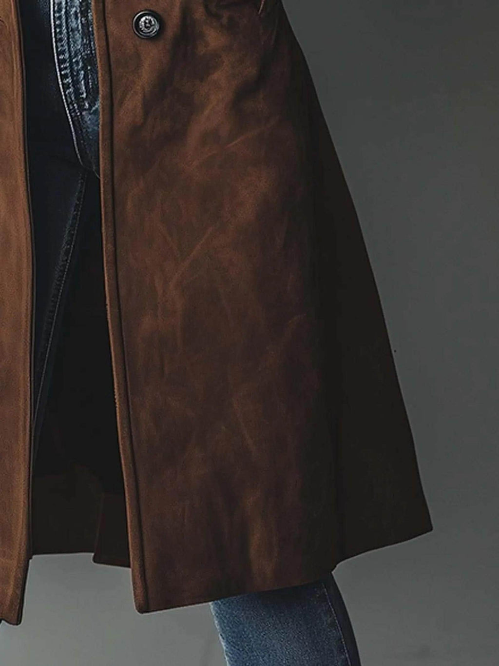 Women's Vintage-Inspired Brown Real Suede Trench Coat handmade Long Button-Up Fall Jacket.