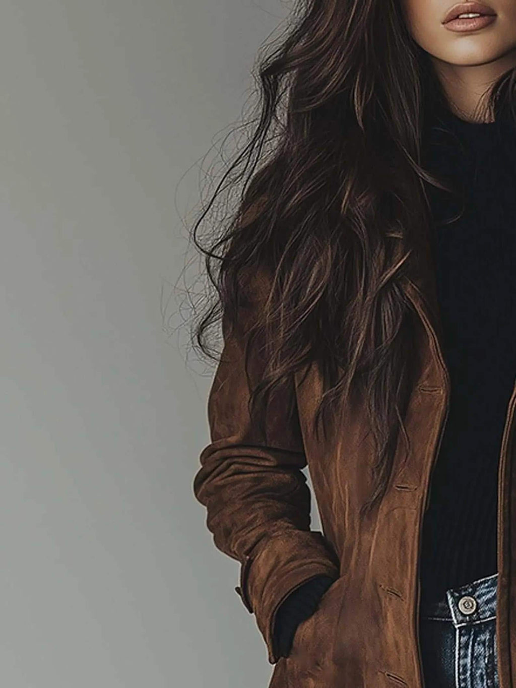 Women's Vintage-Inspired Brown Real Suede Trench Coat handmade Long Button-Up Fall Jacket.
