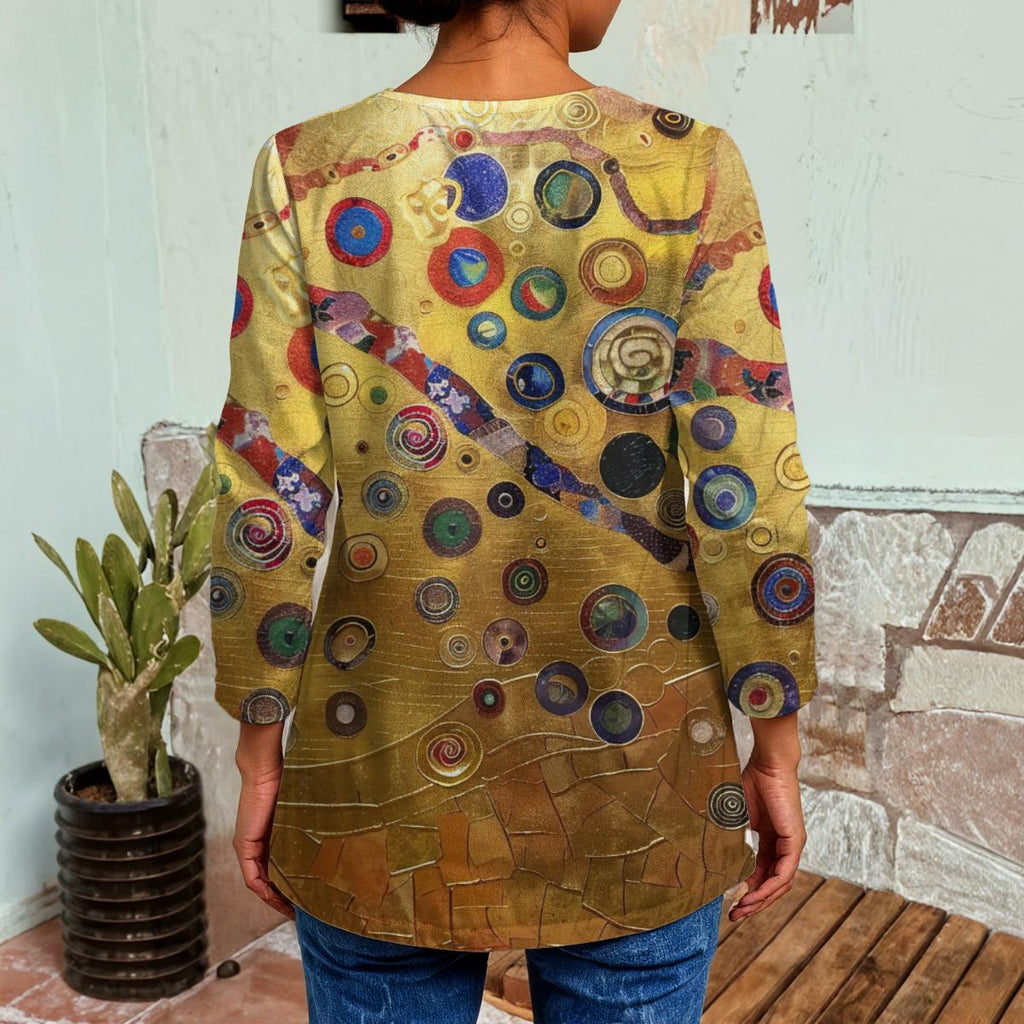 Klimt Art Style print "Gold Tree of life" Cardigan,Collarless Long Sleeve Duster Coat, Custom Women's elegant top Faux Sweater