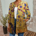 Klimt Art Style print "Gold Tree of life" Cardigan,Collarless Long Sleeve Duster Coat, Custom Women's elegant top Faux Sweater