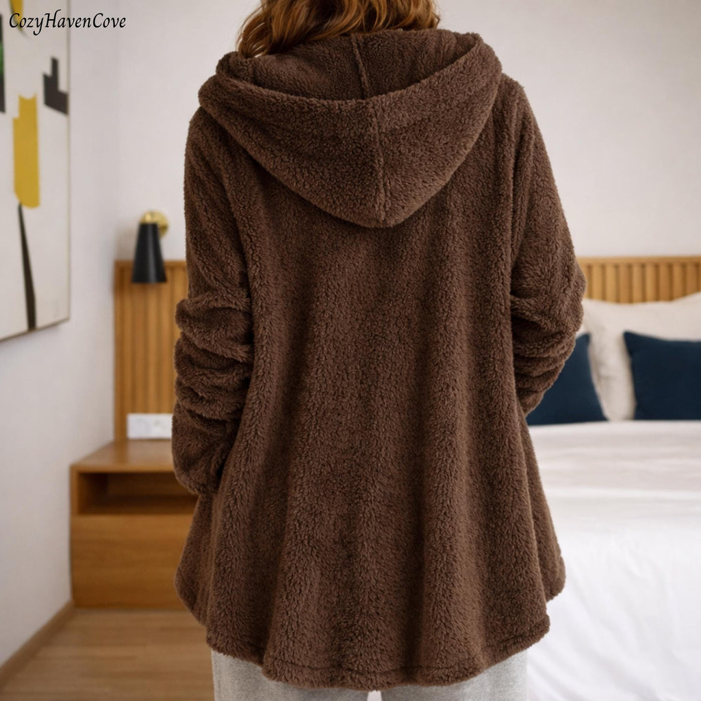 Women's Winter Coat, Hooded Cardigan Jacket, Plus Size Button Front Outerwear, Beige Grey Black Long Sleeve Hoodie