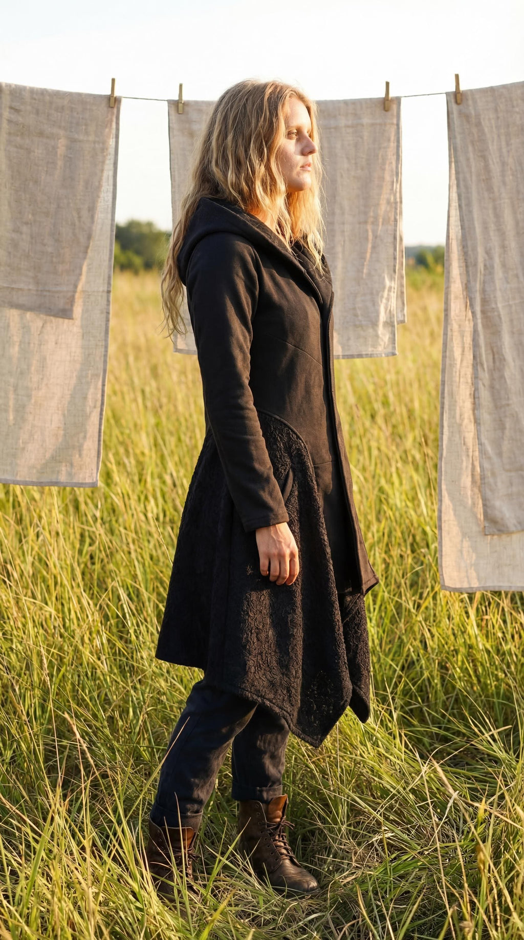 Cotton Knit Pixie Hooded Jacket – Romantic Lace Duster Coat