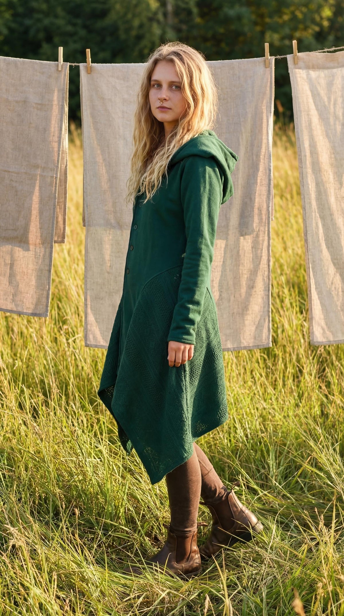 Cotton Knit Pixie Hooded Jacket – Romantic Lace Duster Coat