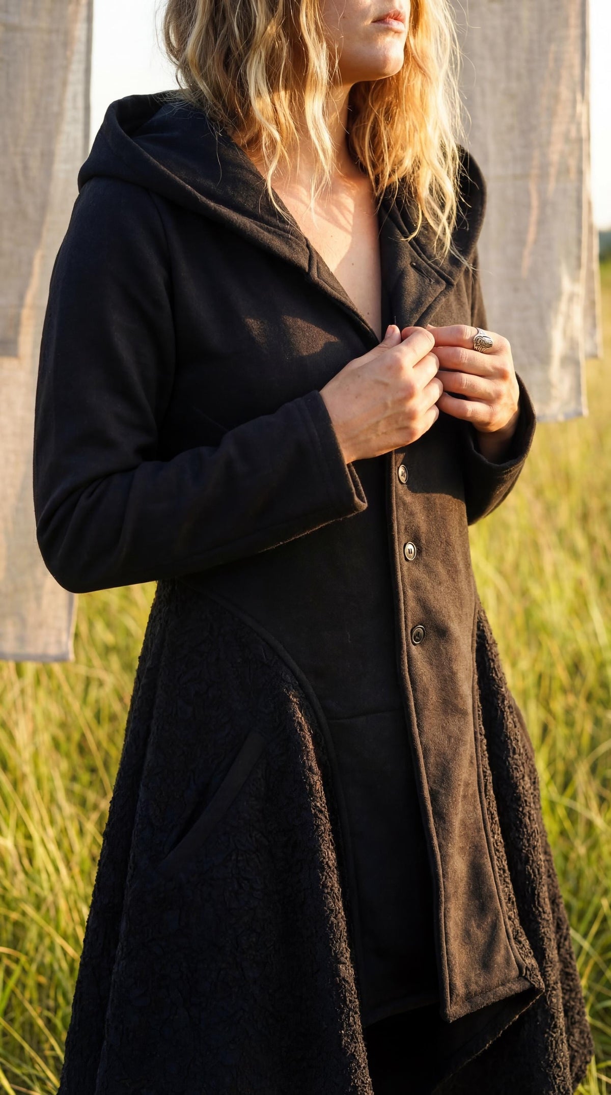 Cotton Knit Pixie Hooded Jacket – Romantic Lace Duster Coat