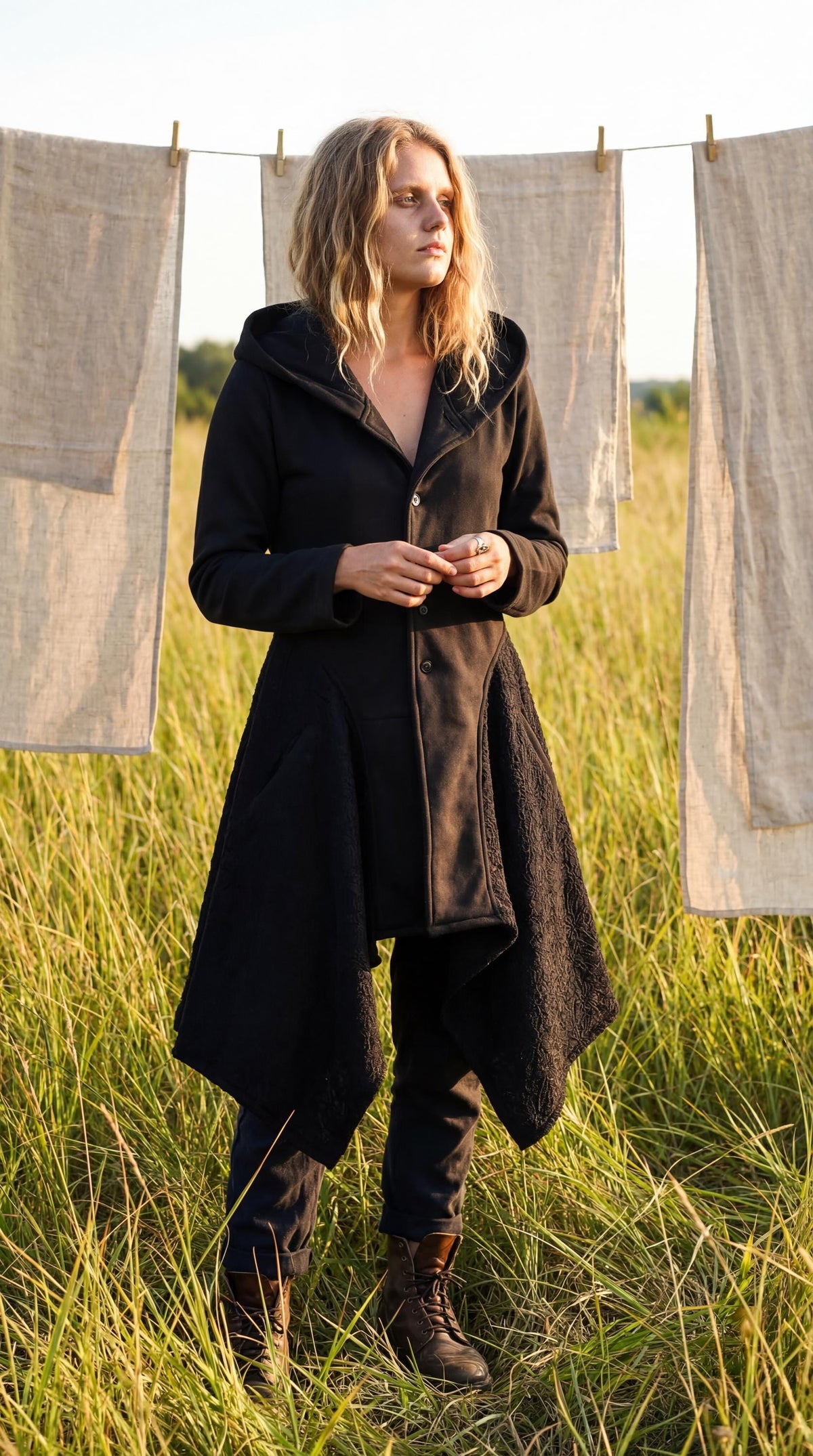 Cotton Knit Pixie Hooded Jacket – Romantic Lace Duster Coat