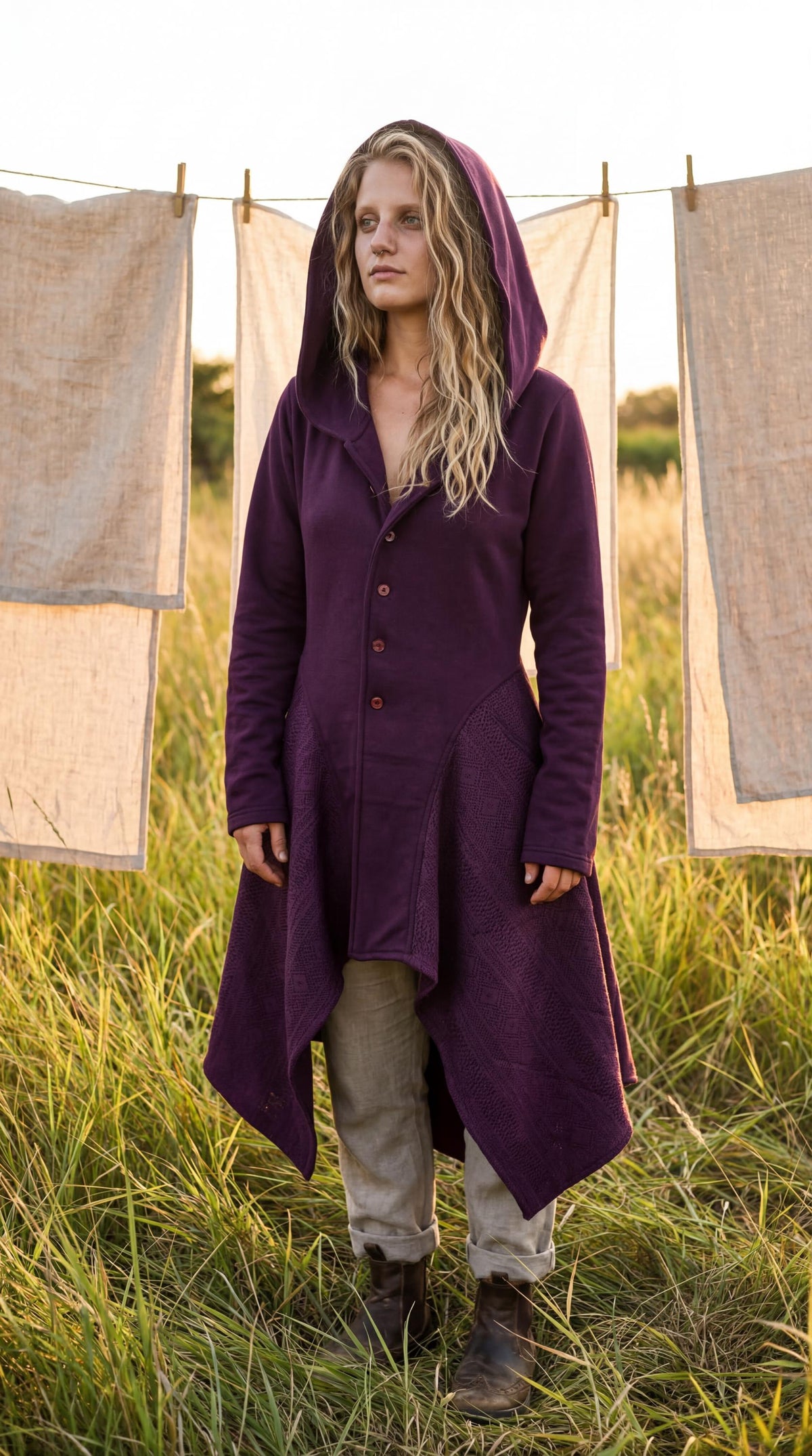Cotton Knit Pixie Hooded Jacket – Romantic Lace Duster Coat