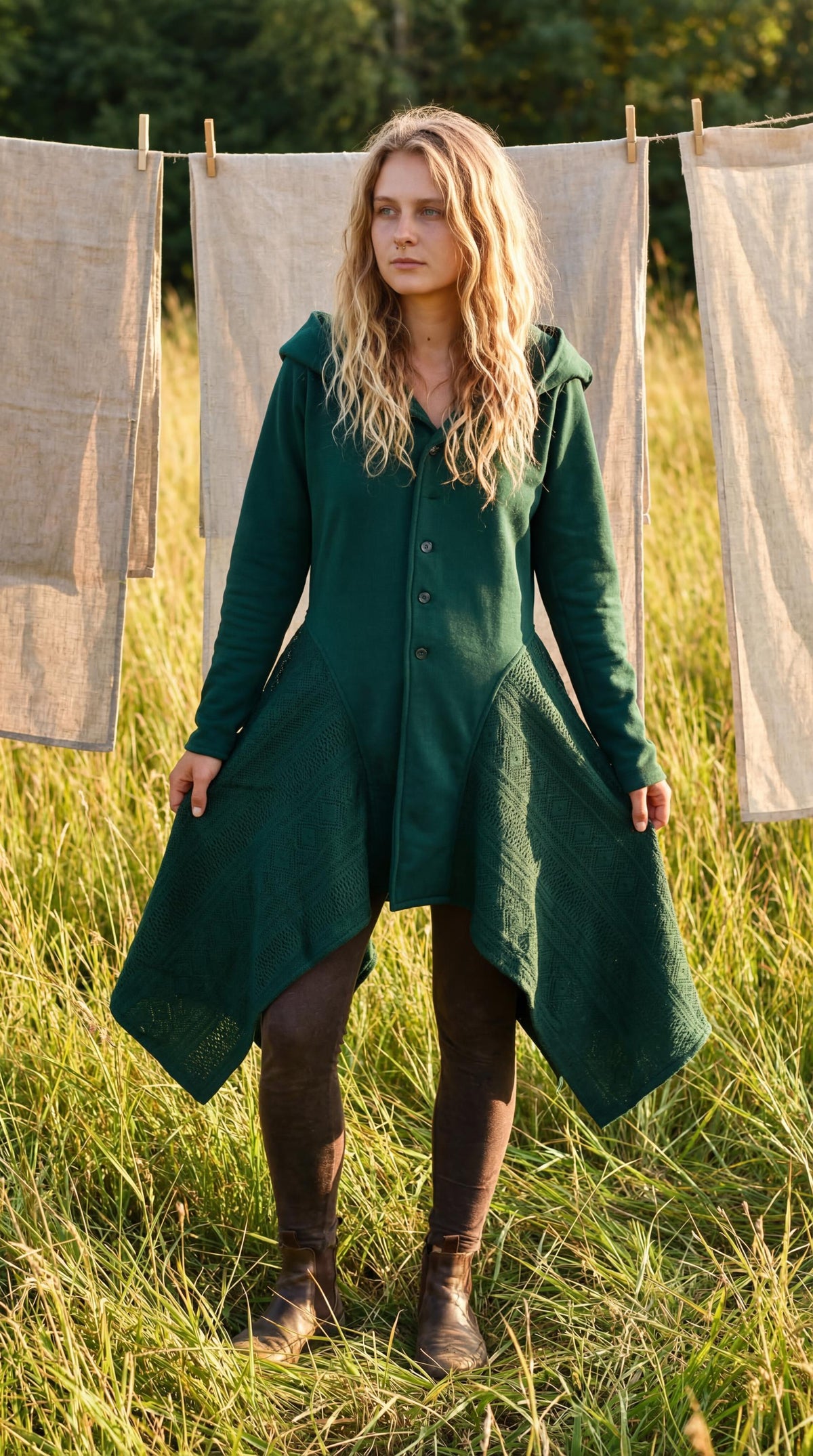 Cotton Knit Pixie Hooded Jacket – Romantic Lace Duster Coat