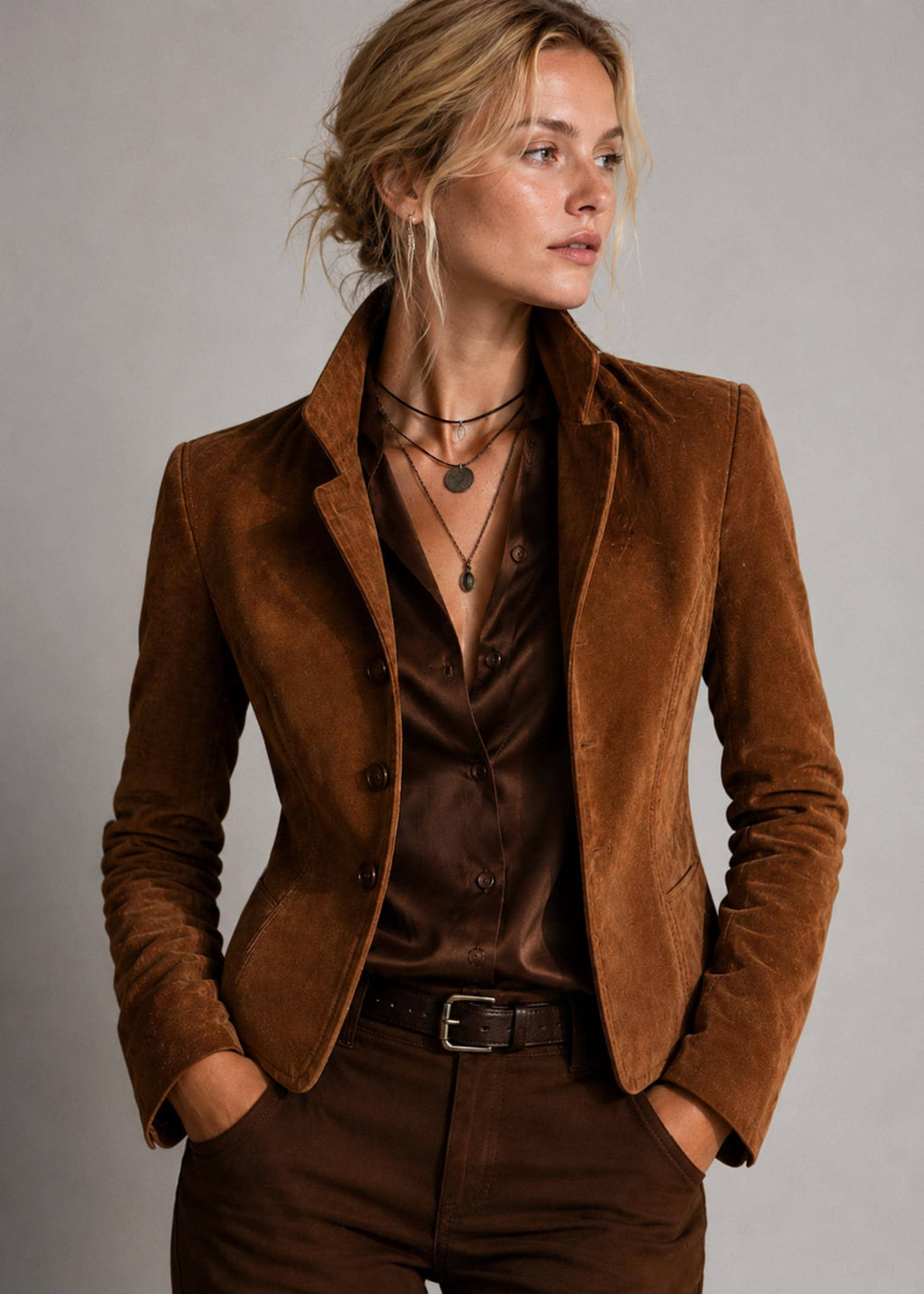 Women's Brown Suede Blazer Jacket | Tailored Cropped Suede Coat | Handmade Leather Outerwear