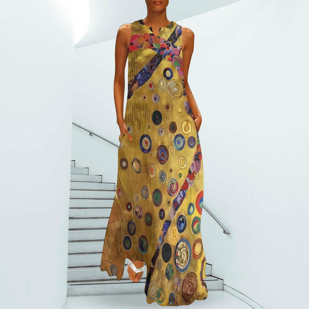 Klimt Art Style print "Gold Tree of life" Cardigan,Collarless Long Sleeve Duster Coat, Custom Women's elegant top Faux Sweater