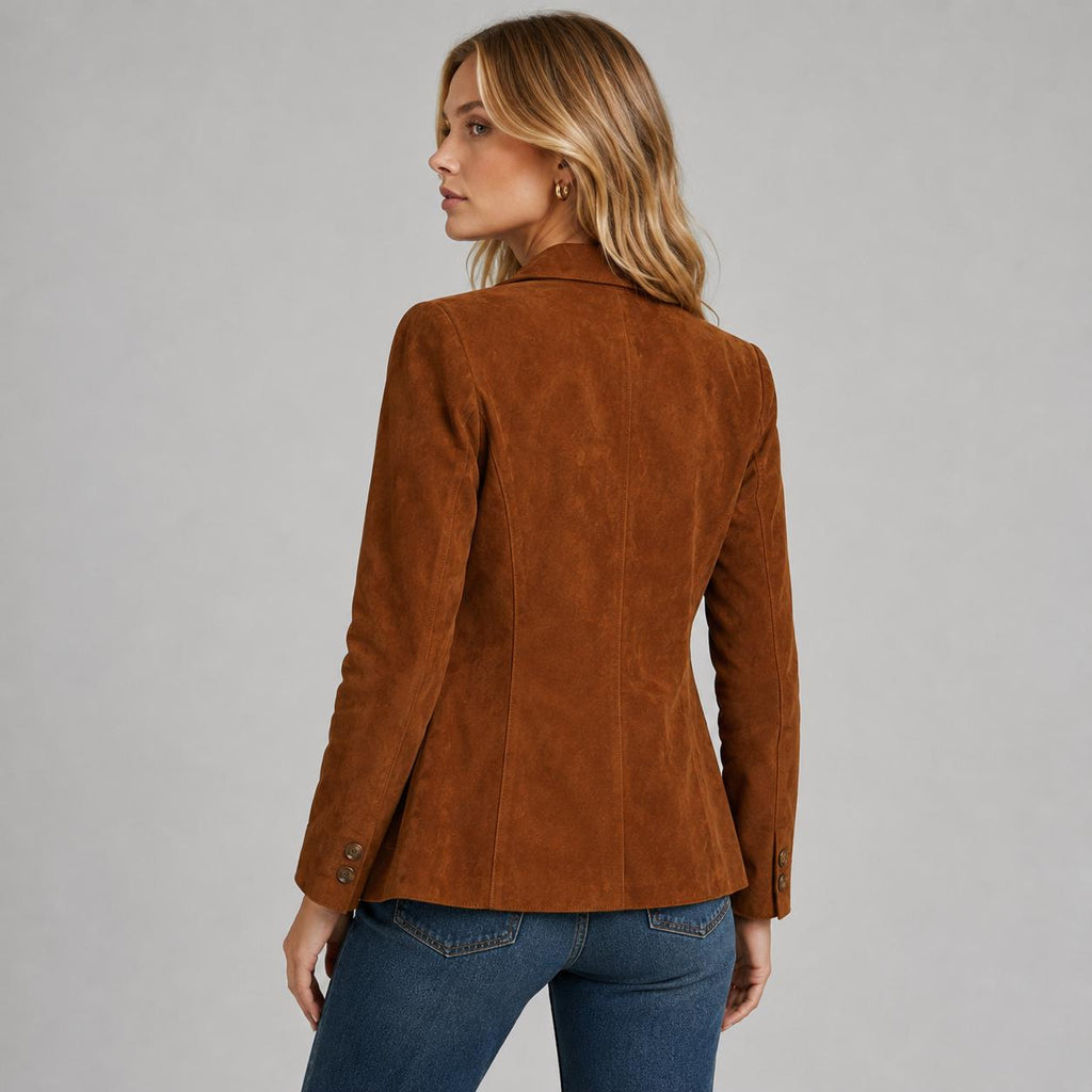 Vintage Brown Suede Blazer Women, Genuine Leather Jacket, Western Boho Blazer, Classic Tailored Coat, Fall Fashion Gift For Her