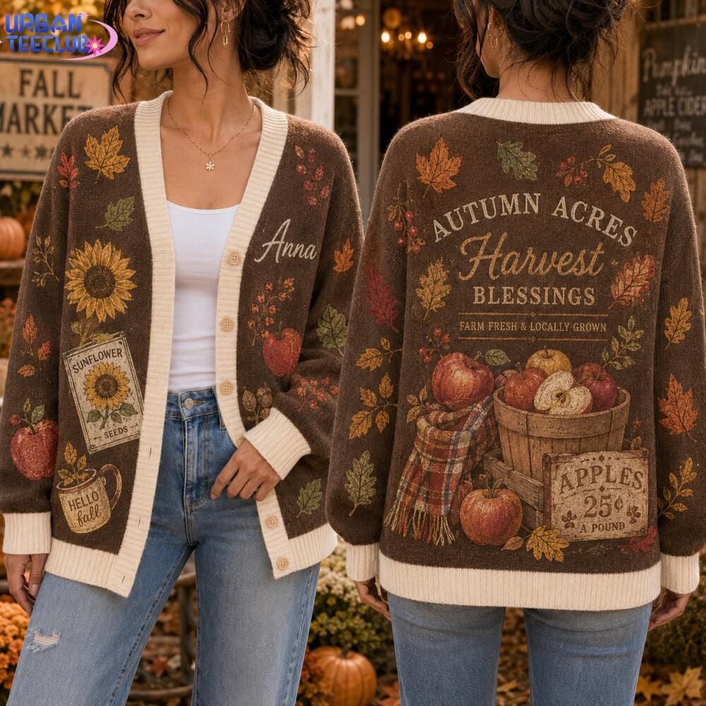 Custom Apple Orchard Cardigan for Women, Vintage Autumn Shirt, Cozy Fall Apple Picking Cardigan, Cottagecore Harvest Outfit Gift Fall Shirt