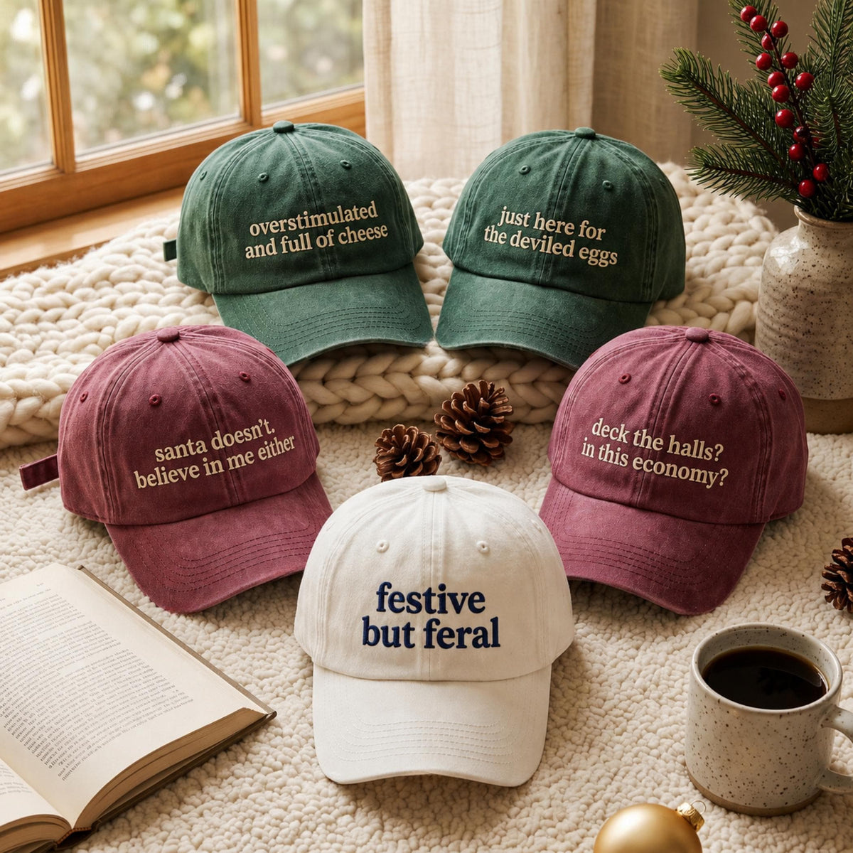 Sarcastic Christmas Phrase Baseball Caps, Gen Z Washed Cotton Hats