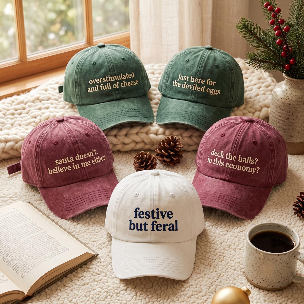 Sarcastic Christmas Phrase Baseball Caps, Gen Z Washed Cotton Hats