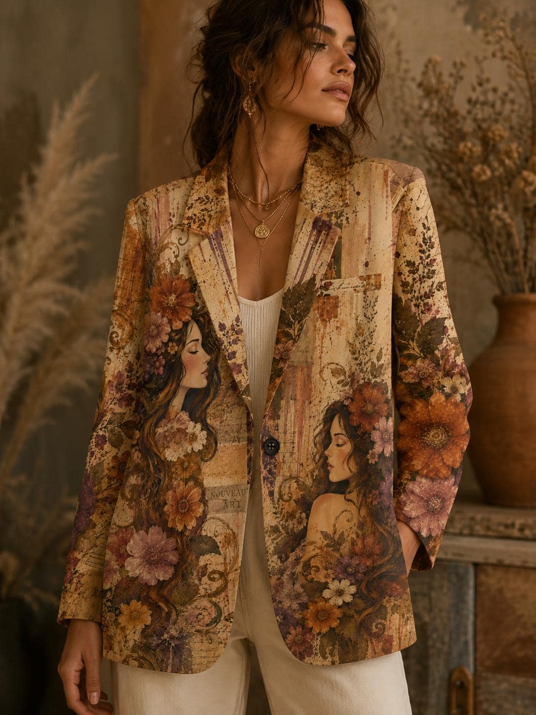 100% Cotton Boho Floral Blazer, Vintage Botanical Collage Jacket, Artsy Wearable Art