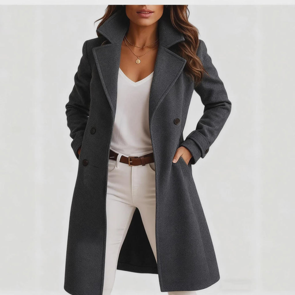 Women's Mid Length Coat, Single Breasted Lapel Jacket, Elegant Long Sleeve Coat With Pockets, Casual Office Outerwear, Fall Winter Coat