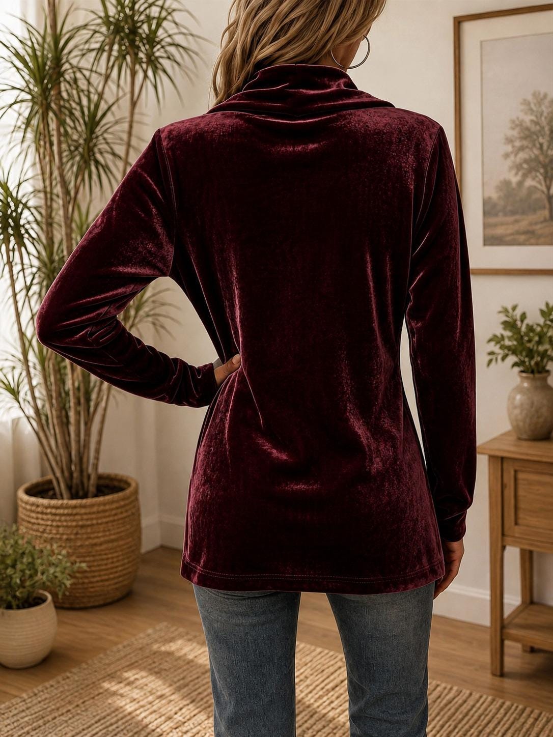 Women's Velvet Cardigan, Decorative Button Front Top, Medium Length Casual Layering Jacket
