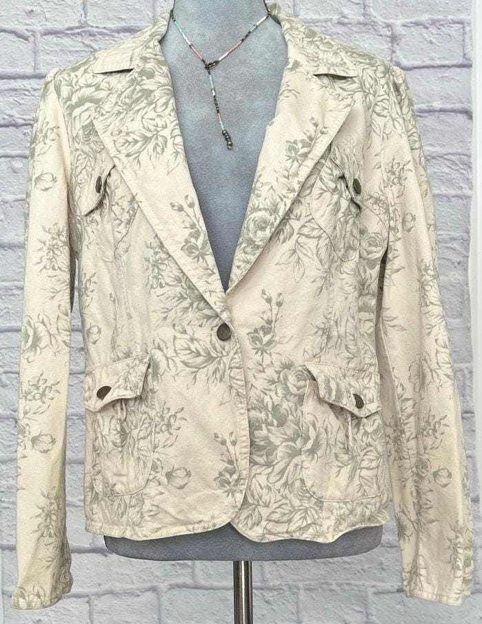 Vintage Y2K Faded Glory Sage and Cream Floral Retro Shabby Chic Jacket